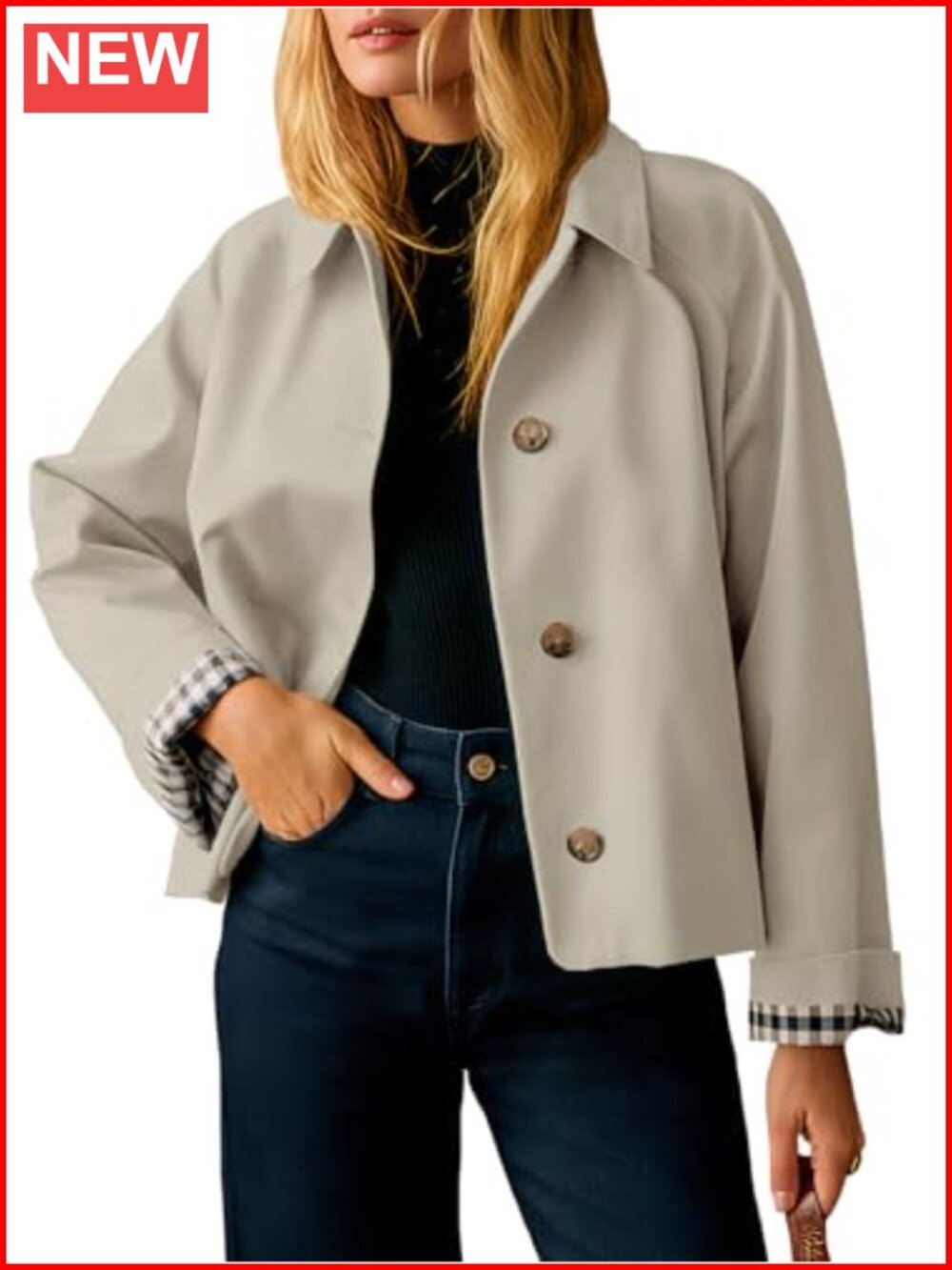 Cropped Trench Coat Lightweight Single Breasted Jacket